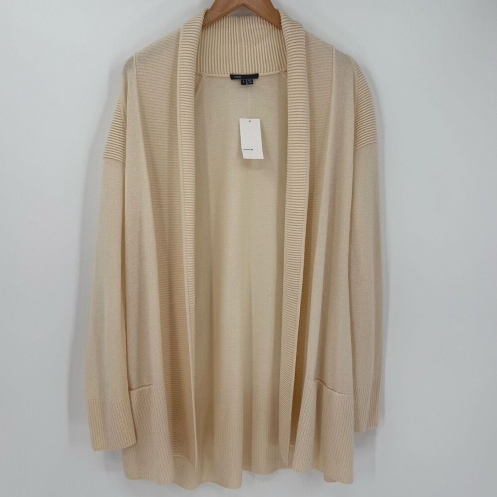 Vince Wool Cashmere Blend Shawl Cardigan Sweater Women Large Cream NWT‎
